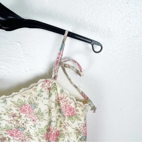 AMERICAN VINTAGE Floral Lace Trim Tie Should Straps Back Zipper Maxi Dress 7/8 - Picture 9 of 12